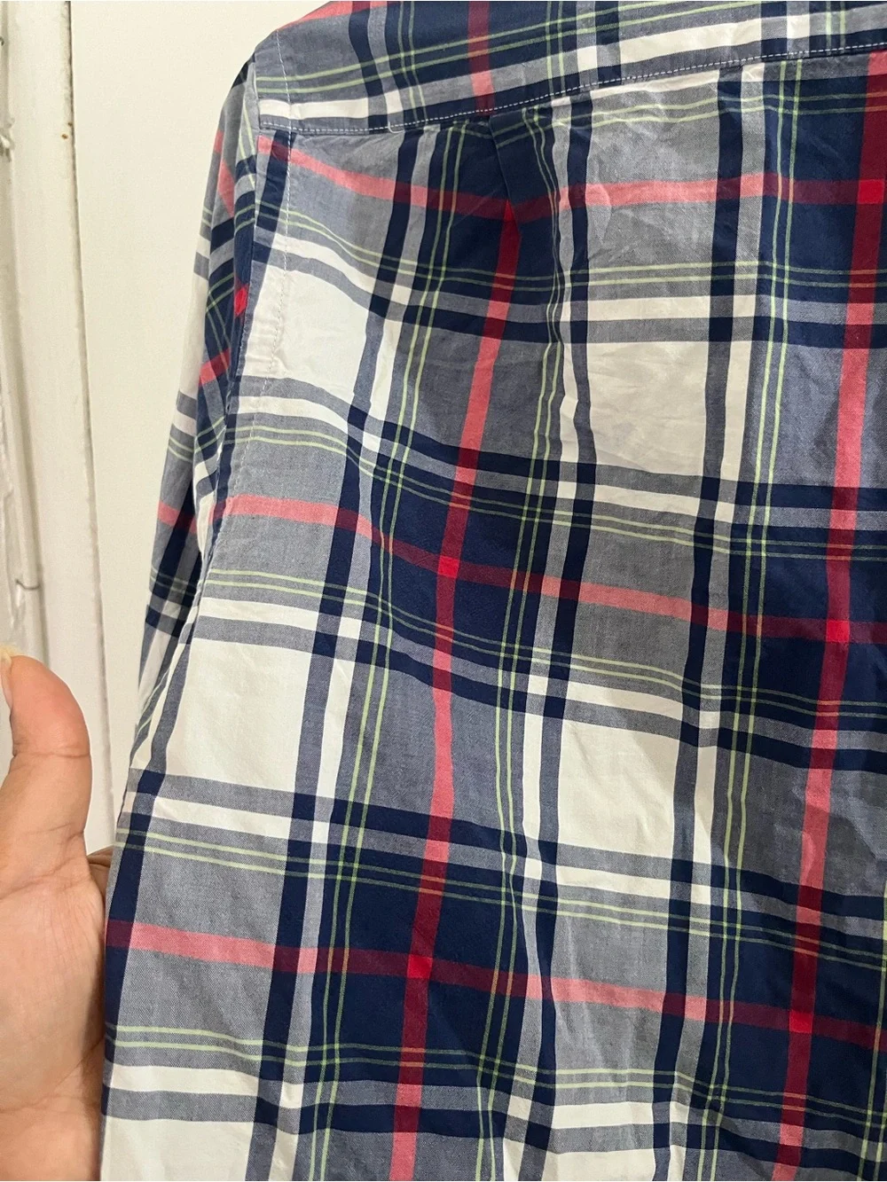 J. Crew Plaid Button-Down Shirt in Navy, White & Red
